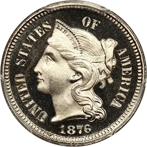 image for: 1876 3cN PCGS/CAC Proof 66 DCAM ex: D.L. Hansen