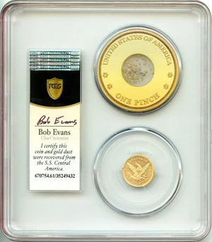 image for: S.S. Central America: 1857-S $2 1/2 PCGS MS61 & Pinch of Gold (Box & COA)