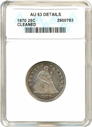 image for: 1870 25c ANACS AU53 Details (Cleaned)