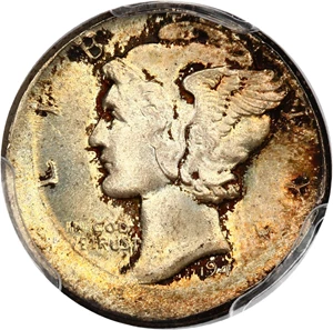 image for: Mint Error: 1944 10c PCGS MS65 (Struck 5% Off Center)