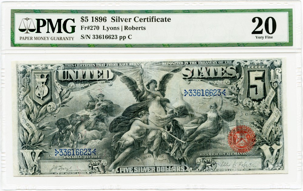 image for: FR. 270 1896 $5 Silver Certificate PMG Very Fine 20 (Minor Repairs, Stains Lightened)