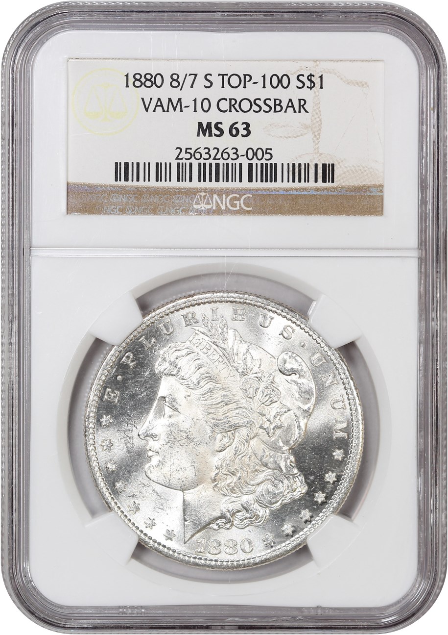 image for: 1880-S 8/7 $1 NGC MS63 (VAM-10 Crossbar)