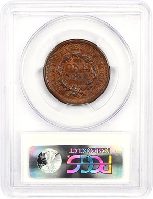 image for: 1855 1c PCGS MS64 RB (N-10, Slanted 55)