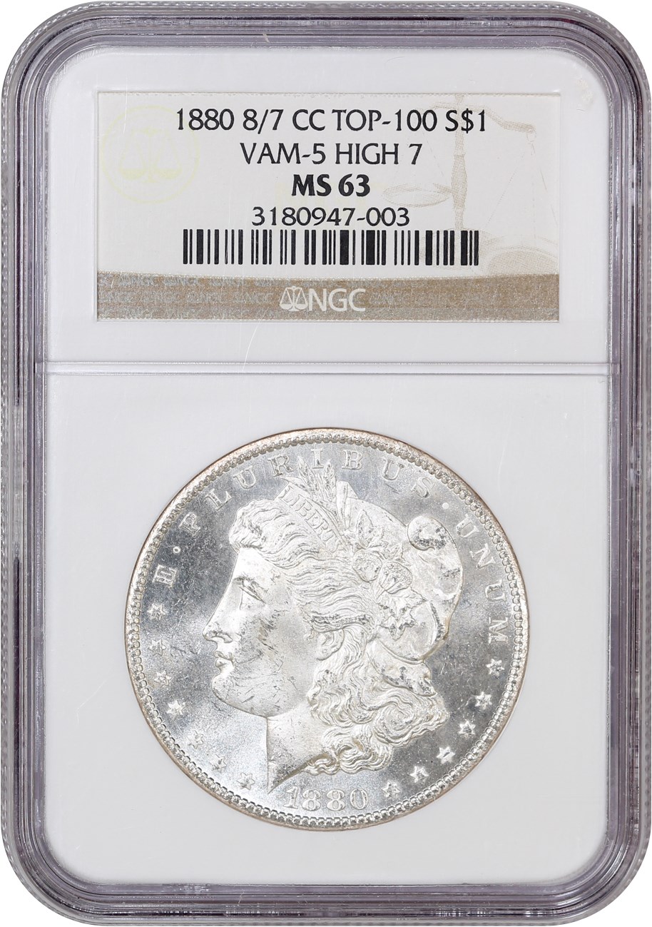 image for: 1880-CC $1 NGC MS63 (VAM-5, 8/High 7)