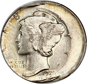 image for: Mint Error: 1920-S 10c PCGS MS64 FB (Struck 20% Off Center)