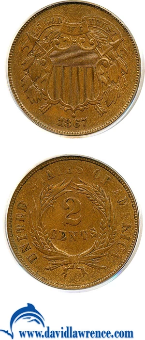 image for: 1867 2c Dbl. Die Obverse PCGS MS63 BN