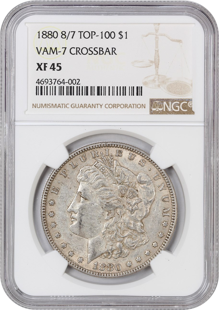 image for: 1880 8/7 $1 NGC XF45 (VAM-7 Crossbar)
