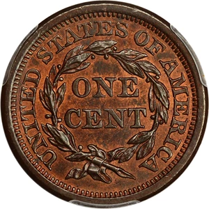 image for: 1855 1c PCGS MS64 RB (N-10, Slanted 55)