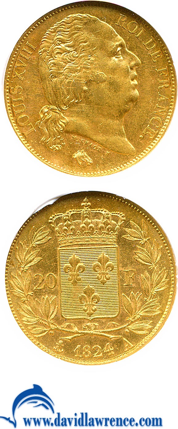 image for: France: 1824-A 20 Fr  NGC MS61   
