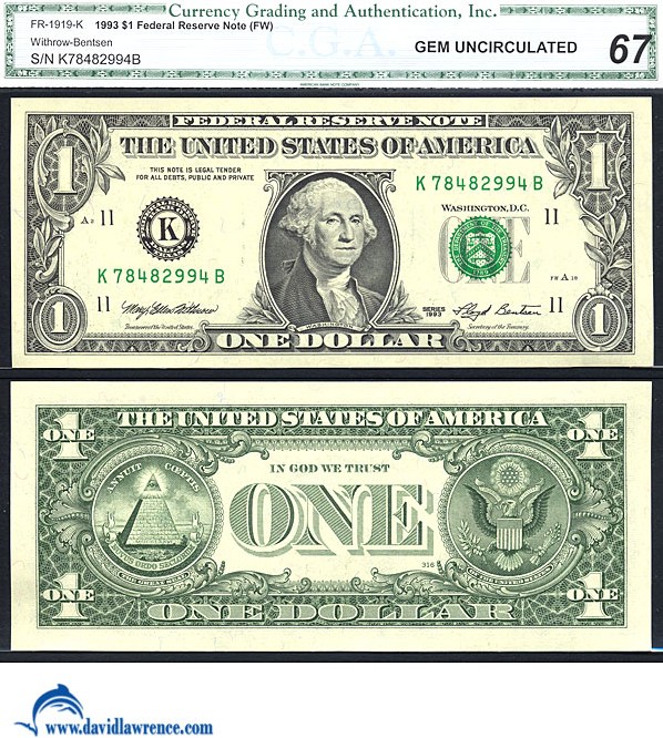 1993 $1 Sheetfed press. Fort Worth, TX (Fr. 1919K)