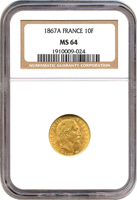 image for: France: 1867-A 10 Fr  NGC MS64   