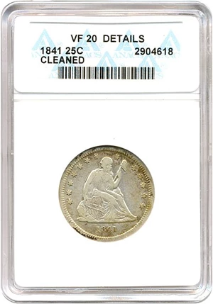 image for: 1841 25c ANACS VF20 Details (Cleaned)