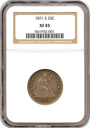 image for: 1871-S 25c NGC XF45