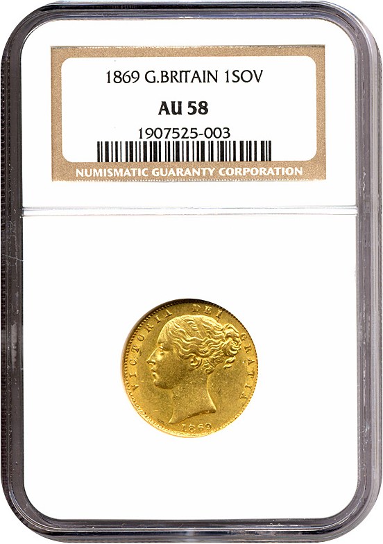image for: Great Britain: 1869 Sov  NGC AU58   