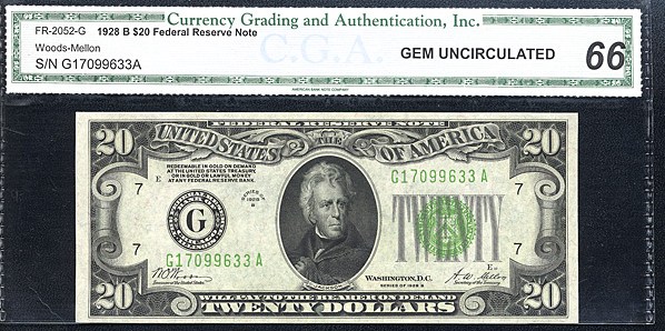 image for: Fr.2052G 1928B $20  CGA Gem CU66  [G17099633A]