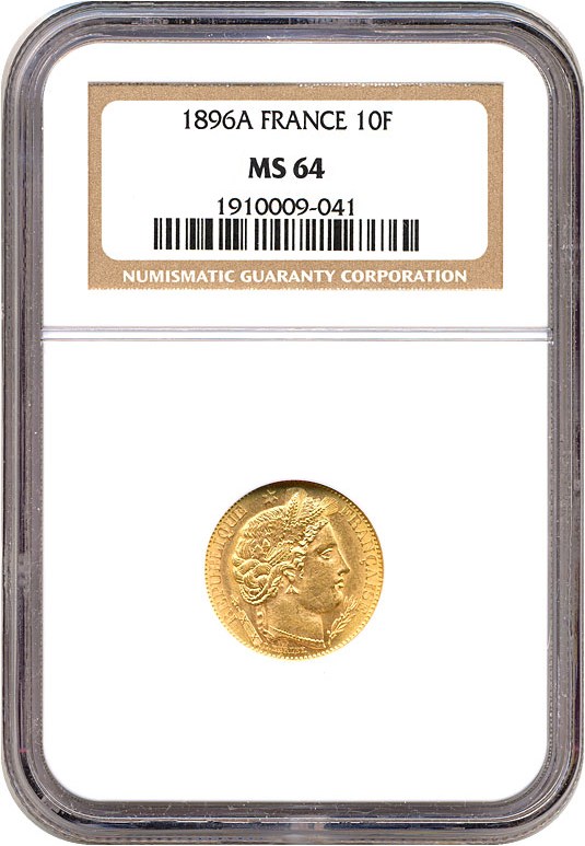 image for: France: 1896-A 10 Fr  NGC MS64   