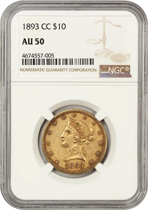image for: 1893-CC $10 NGC AU50