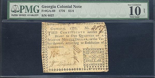image for: Georgia: Fr.GA69 1776 $1/4  PMG Net VG10 (Tape repairs) [4027]