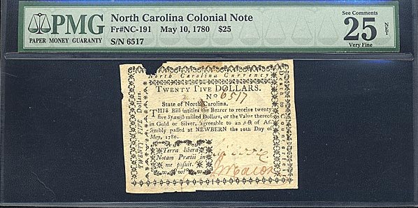 image for: North Carolina: Fr.NC191 May 10, 1780 $25  PMG Net VF25 (Piece missing) [6517]