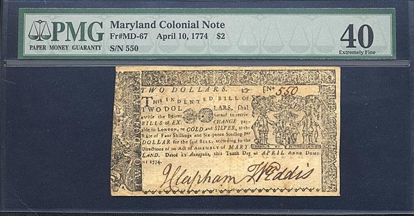 image for: Maryland: Fr.MD67 April 10, 1774 $2  PMG XF40  [550]