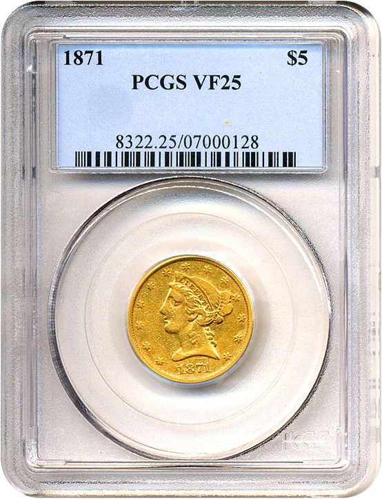 image for: 1871 $5  PCGS VF25