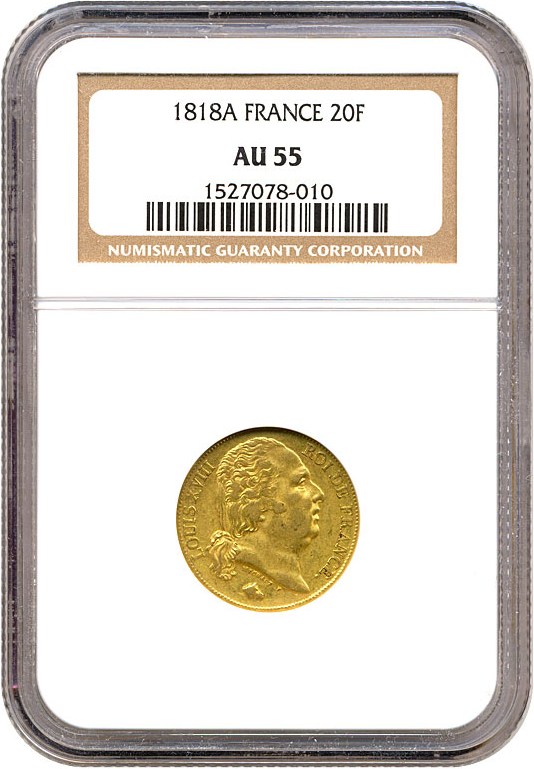 image for: France: 1818-A 20 Fr  NGC AU55   