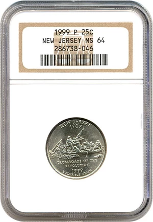 image for: 1999-P 25c New Jersey NGC MS64