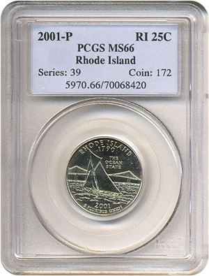 image for: 2001-P 25c Rhode Island PCGS MS66