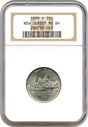 image for: 1999-P 25c New Jersey NGC MS64