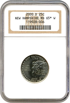 image for: 2000-D 25c New Hampshire NGC MS65