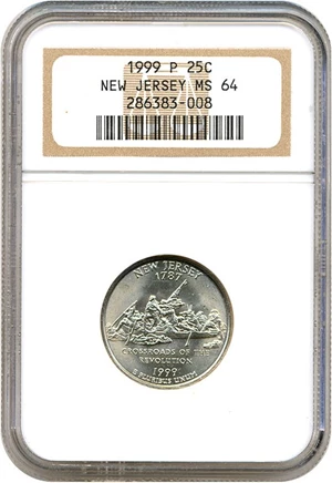 image for: 1999-P 25c New Jersey NGC MS64