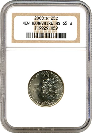 image for: 2000-P 25c New Hampshire NGC MS65