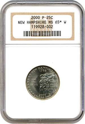 image for: 2000-P 25c New Hampshire NGC MS65