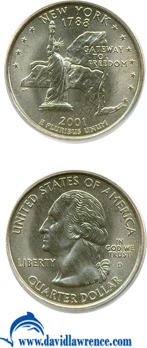 image for: 2001-D 25c New York PCGS MS66