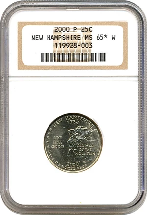 image for: 2000-P 25c New Hampshire NGC MS65