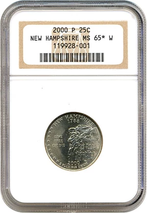 image for: 2000-P 25c New Hampshire NGC MS65
