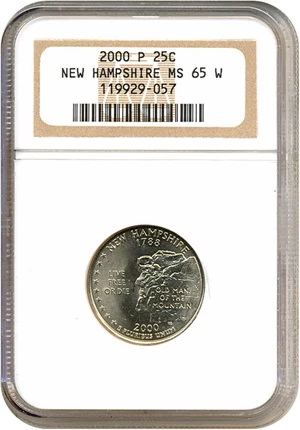 image for: 2000-P 25c New Hampshire NGC MS65
