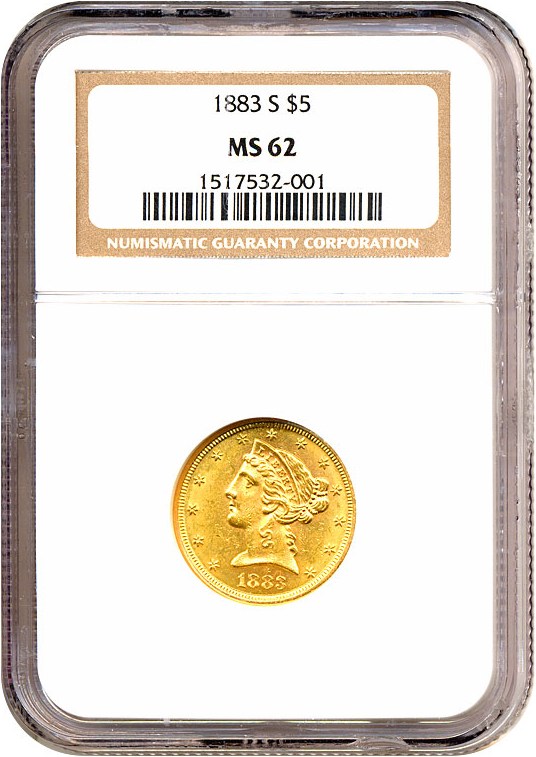 image for: 1883-S $5  NGC MS62 