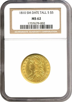 image for: 1810 $5 Small Date, Large 5 NGC MS62. BD-1-A. Rarity 4.