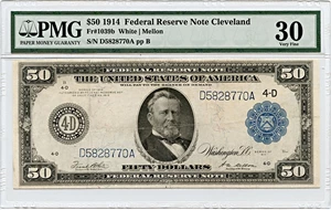 image for: FR. 1039b 1914 Blue Seal $50 Federal Reserve Note Cleveland PMG Very Fine 30