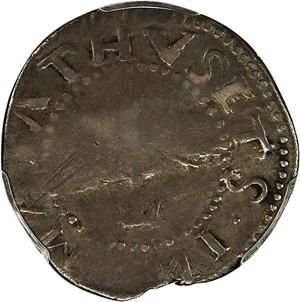 image for: 1652 Oak Tree Shilling PCGS F12 (Spiny Tree, 58.8gr)