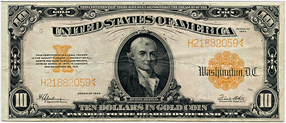 image for: FR. 1173 1922 $10 Gold Certificate PMG Very Fine 30 EPQ