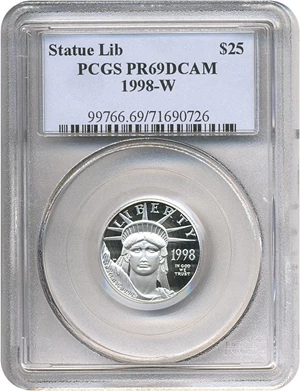 image for: 1998-W $25 Platinum Eagle PCGS Proof 69 DCameo