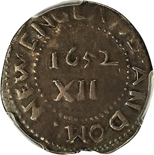 image for: 1652 Oak Tree Shilling PCGS F12 (Spiny Tree, 58.8gr)