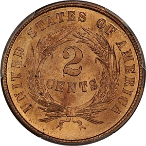 image for: 1864 2c PCGS MS66 RD (Large Motto)