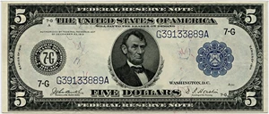 image for: FR. 870 1914 Blue Seal $5 Federal Reserve Note Chicago PMG Choice Extremely Fine 40 EPQ