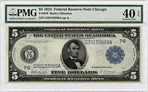 image for: FR. 870 1914 Blue Seal $5 Federal Reserve Note Chicago PMG Choice Extremely Fine 40 EPQ