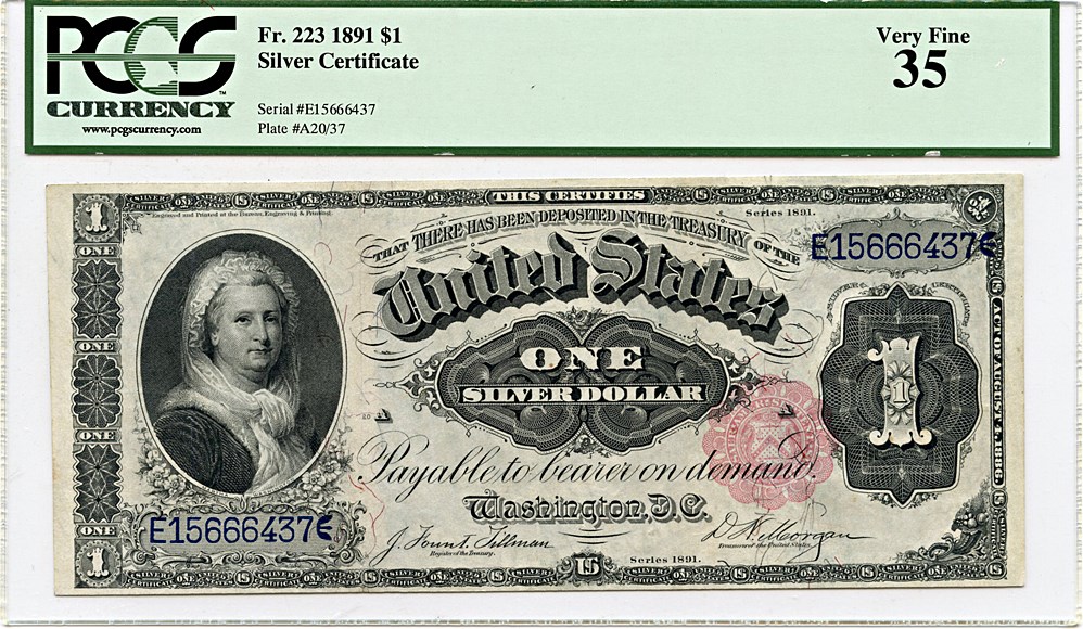 image for: FR. 223 1891 $1 Silver Certificate PCGS Very Fine 35