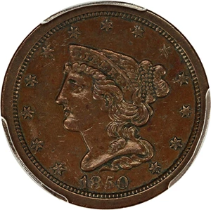 image for: 1850 1/2c PCGS AU50