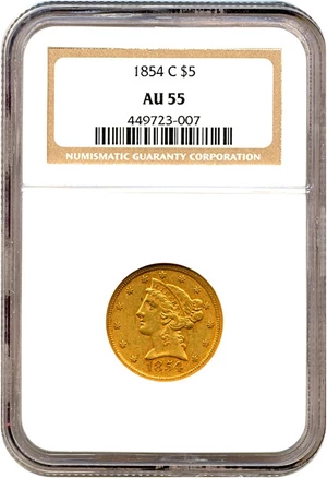 image for: 1854-C $5 NGC AU55